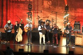 Members of Old Crow Medicine Show perform in the Lyell B Clay Theatre at the WVU Canady Creative Arts Center.