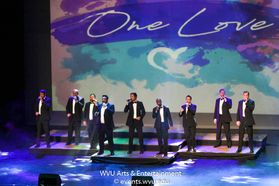 Members of Straight No Chaser performing at the WVU Creative Arts Center. Photo by Logan McMasters.