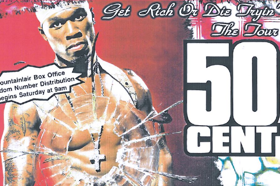Concert poster featuring a shirtless 50 Center and the text Get Rich or Die Tryin The Tour