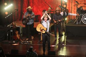 Members of Old Crow Medicine Show perform in the Lyell B Clay Theatre at the WVU Canady Creative Arts Center.