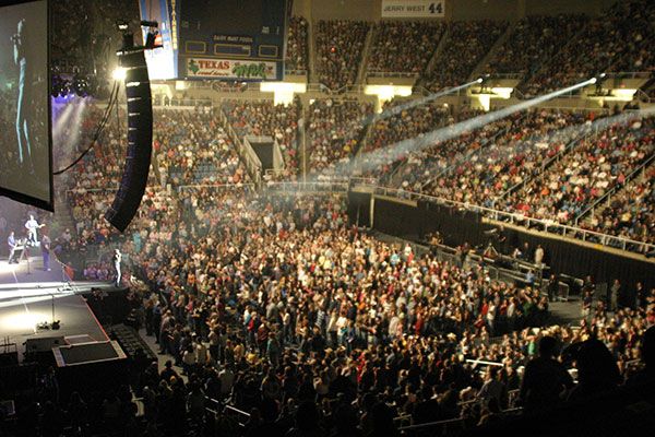 Wide photo of the sell out crowd at the Coliseum in 2006.