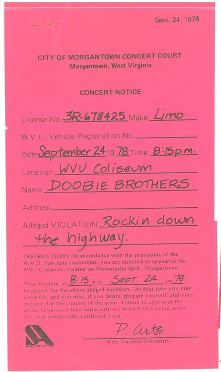 Concert flier disguised as a parking ticket