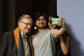 up all night President Gee selfie with students