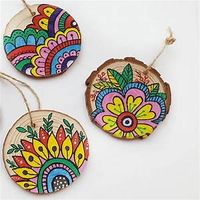 wood slice paintings with flowers