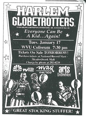 newspaper ad promoting the 1995 Harlem Globetrotters game