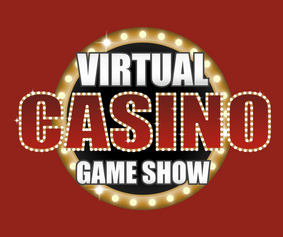 Virtual Casino Game Show on a burgundy background