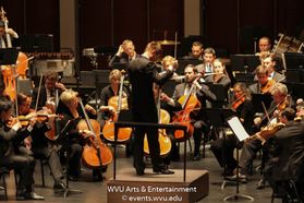 The Pittsburgh Symphony Orchestra performing at the WVU Creative Arts Center. Photo by Logan McMasters.