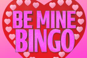 Be Mine Bingo with a red heart in the background