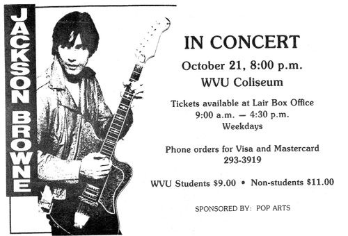 Newspaper ad promoting Jackson Browne's concert at the Coliseum