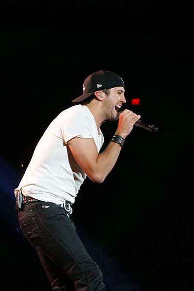 Luke Bryan in profile on the Coliseum stage