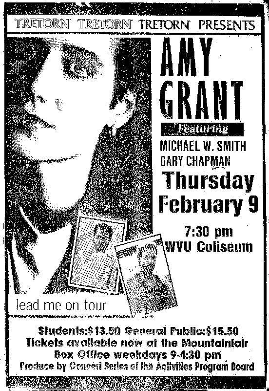 Copy of the newspaper ad promoting the 1989 concert featuring a photo of Amy Grant