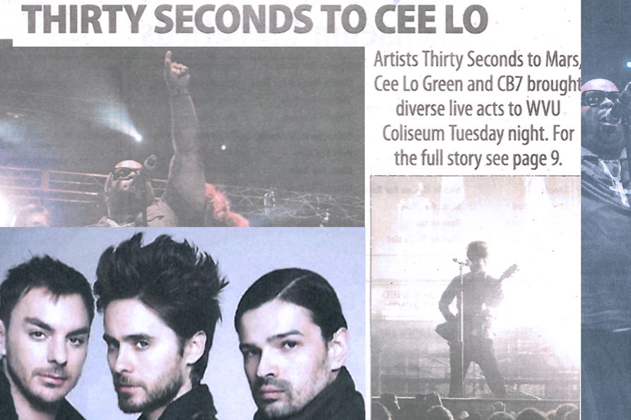 Thirty Seconds to Cee Lo. Photos from the 2011 concert. Top left: Cee Lo Green. Bottom Left: Thirty Seconds to Mars.
