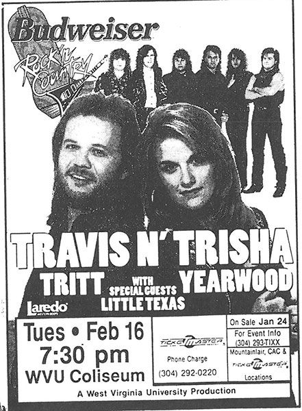 Newspaper ad promoting the 1993 Budweiser Rock 'n Country tour with Travis 'N Trisha and Little Texas