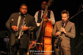 Wycliffe Gordon and His International All Stars performing on stage at the WVU Creative Arts Center. Photo by Logan McMasters.
