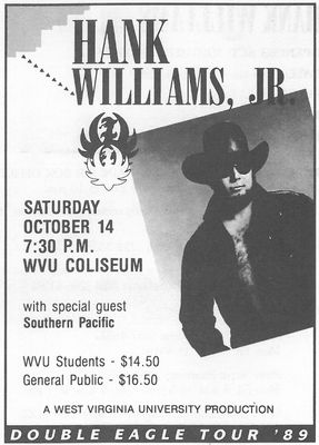 newspaper ad promoting the 1989 Hank Williams Jr concert