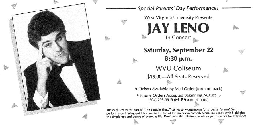 Ad in the Parents Day brochure promoting Jay Leno's concert in 1990