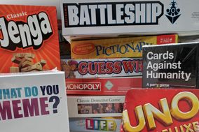 Board games: Battleship, Jenga, What Do You Meme?, Uno, Cards Against Humanity, PIctionary