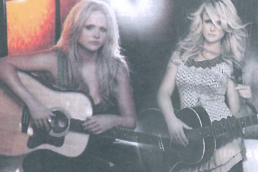 Photo collage with two images of Miranda Lambert with her guitar