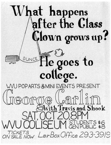 flier promoting George Carlin's 1984 Homecoming concert at the Coliseum