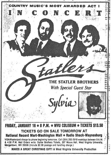 Newspaper ad promoting the 1987 Statler Brothers concert at the Coliseum
