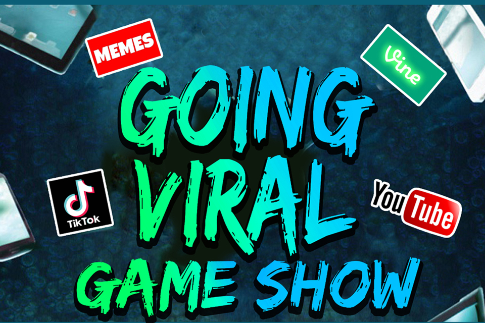 Going Viral Game Show with the YouTube, TikTok and Vine logos in the background