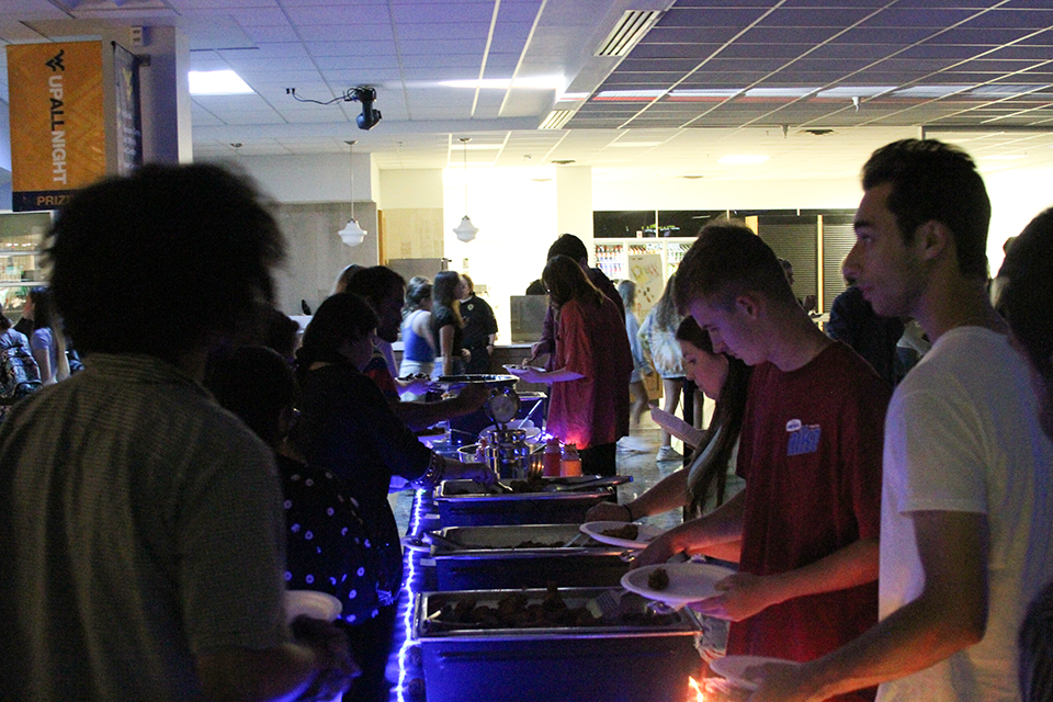 Students make their way through the food line