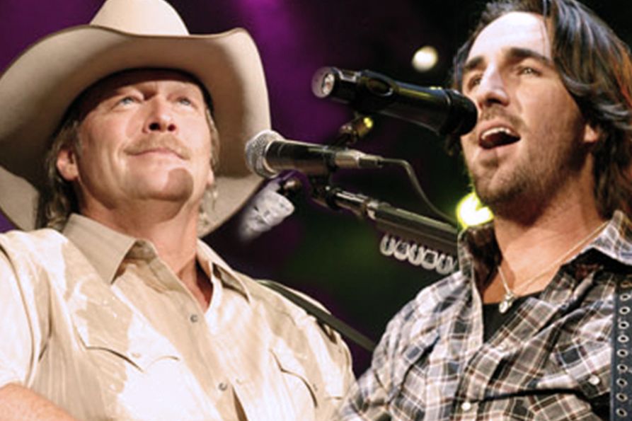 Collage of photos from 2009 concert. Alan Jackson on the left and Jake Owen on the right.