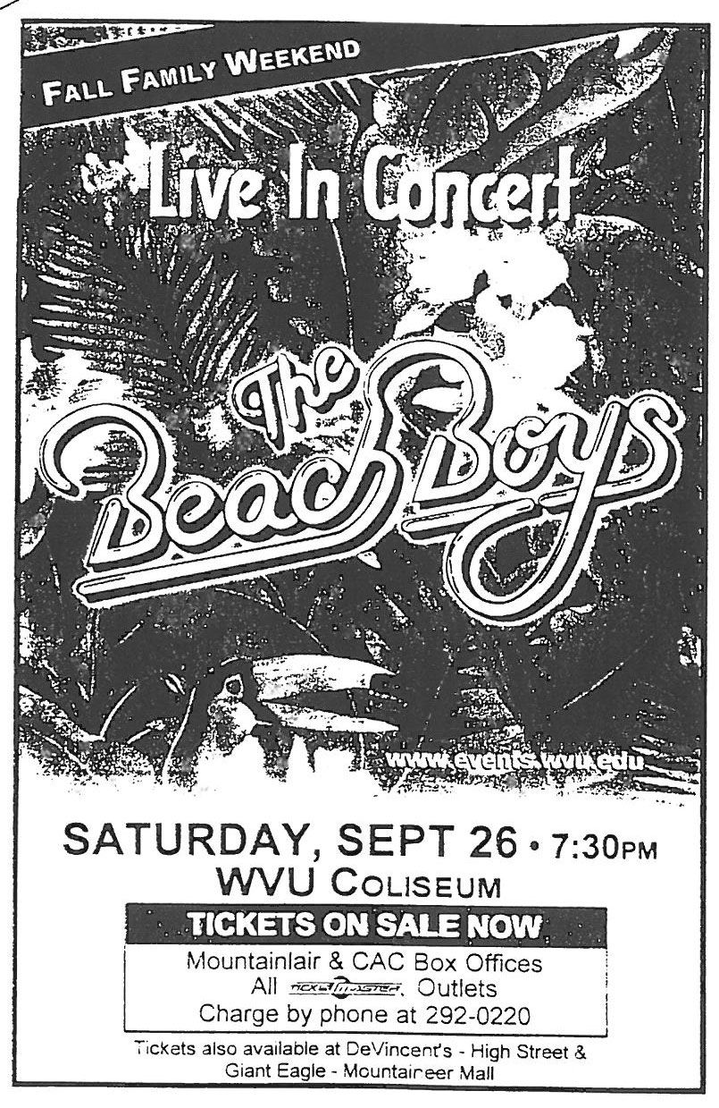Print ad promoting the 1998 Beach Boys Fall Family Weekend concert