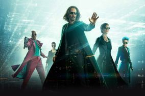 Laurence Fishburne, Priyanka Chopra, Keanu Reeves, Carrie Anne Moss and Jessica Henwick in the movie "The Matrix Resurrections."