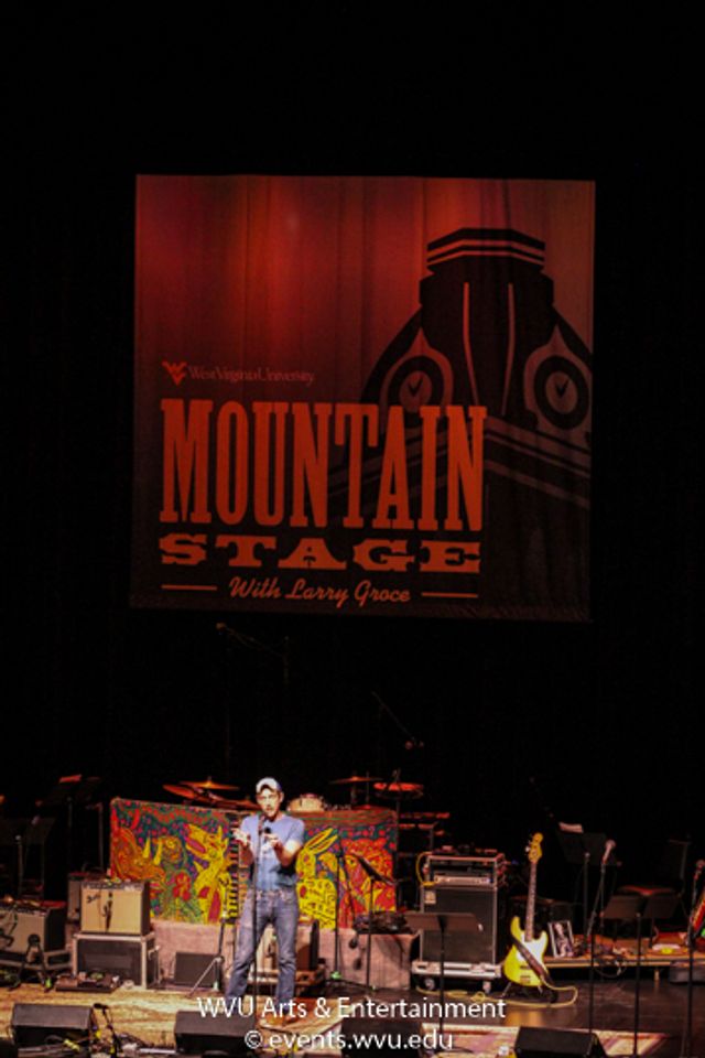 Bil Lepp performs on Mountain Stage. Photo by Logan McMasters.