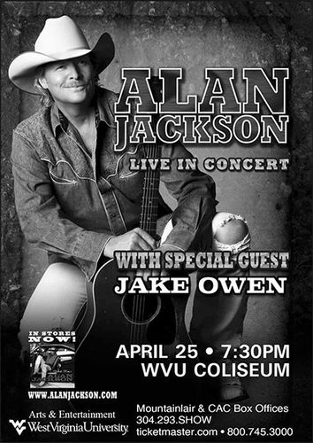 newspaper ad for Alan Jackson's 2009 concert featuring a photo of Jackson