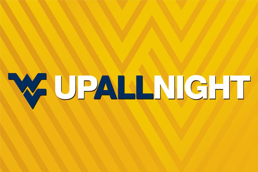 WVUp All Night wordmark on a gold background