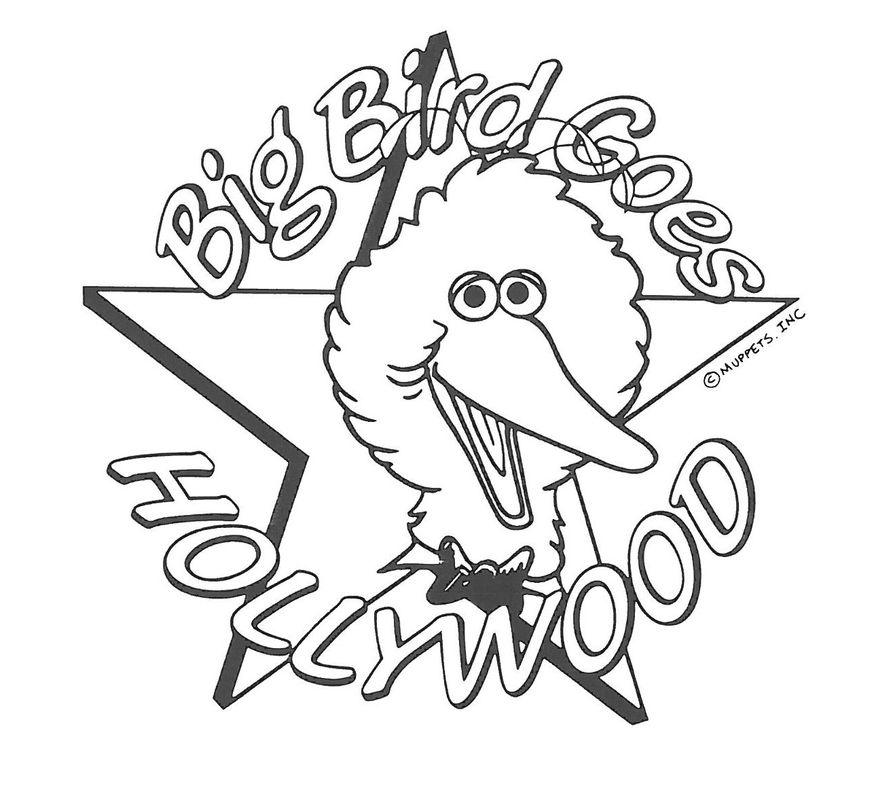 Sketch of Big Bird's head framed by a star and the text: Big Bird Goes Hollywood