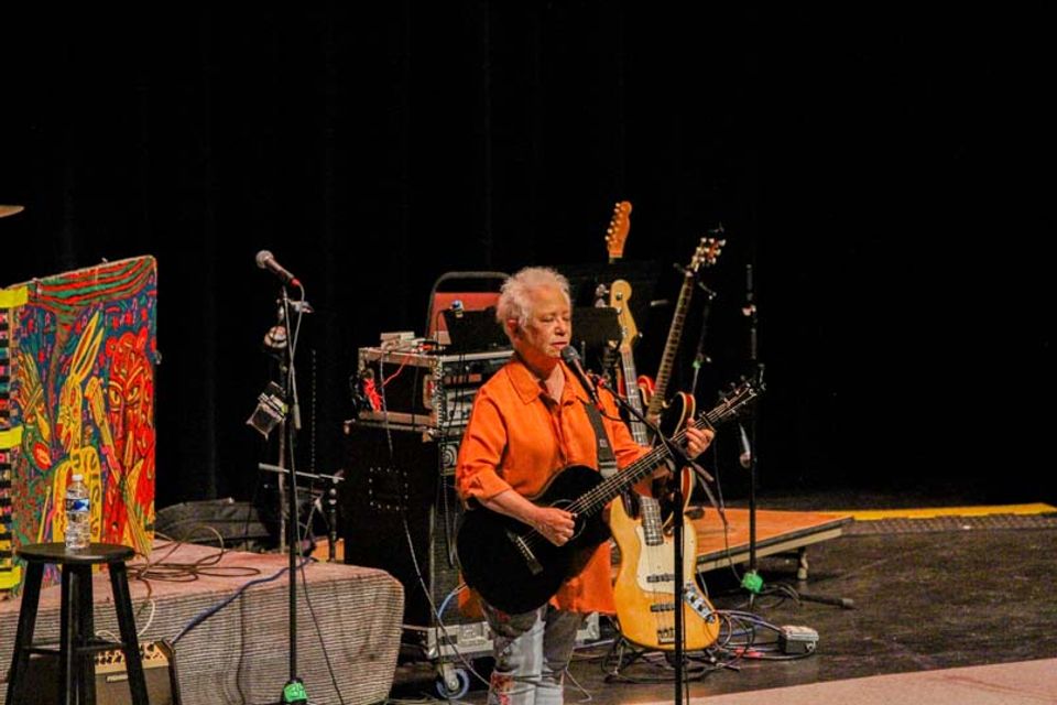Janis Ian performs on the Lyell B Clay Theatre stage at the WVU Canady Creative Arts Center. Photo by Chase Hughart.