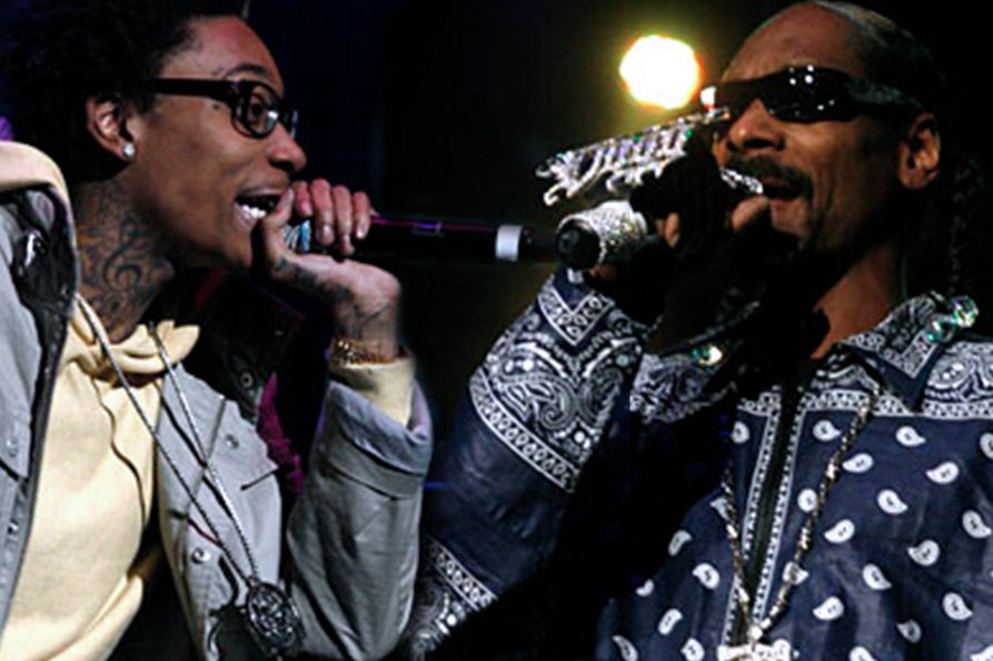 From left to right: Wiz Khalifa and Snoop Dogg in their 2011 performance at the WVU Coliseum.