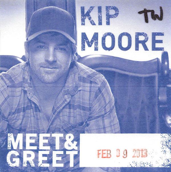 Kip Moore Meet & Greet pass issued for the 2013 show.