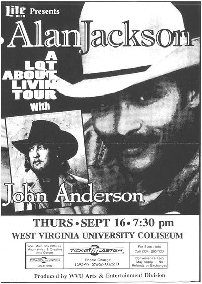 A newspaper ad advertising the concert with photos of both Jackson and opening act John Anderson.