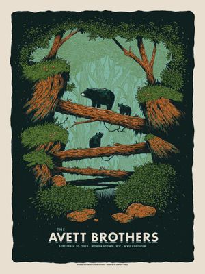 Limited edition concert poster sold at the 2019 show at the coliseum featuring an outdoor theme that includes black bears.