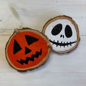 Painted Wood Slice Halloween Creatures