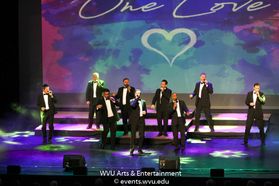 Members of Straight No Chaser performing at the WVU Creative Arts Center. Photo by Logan McMasters.